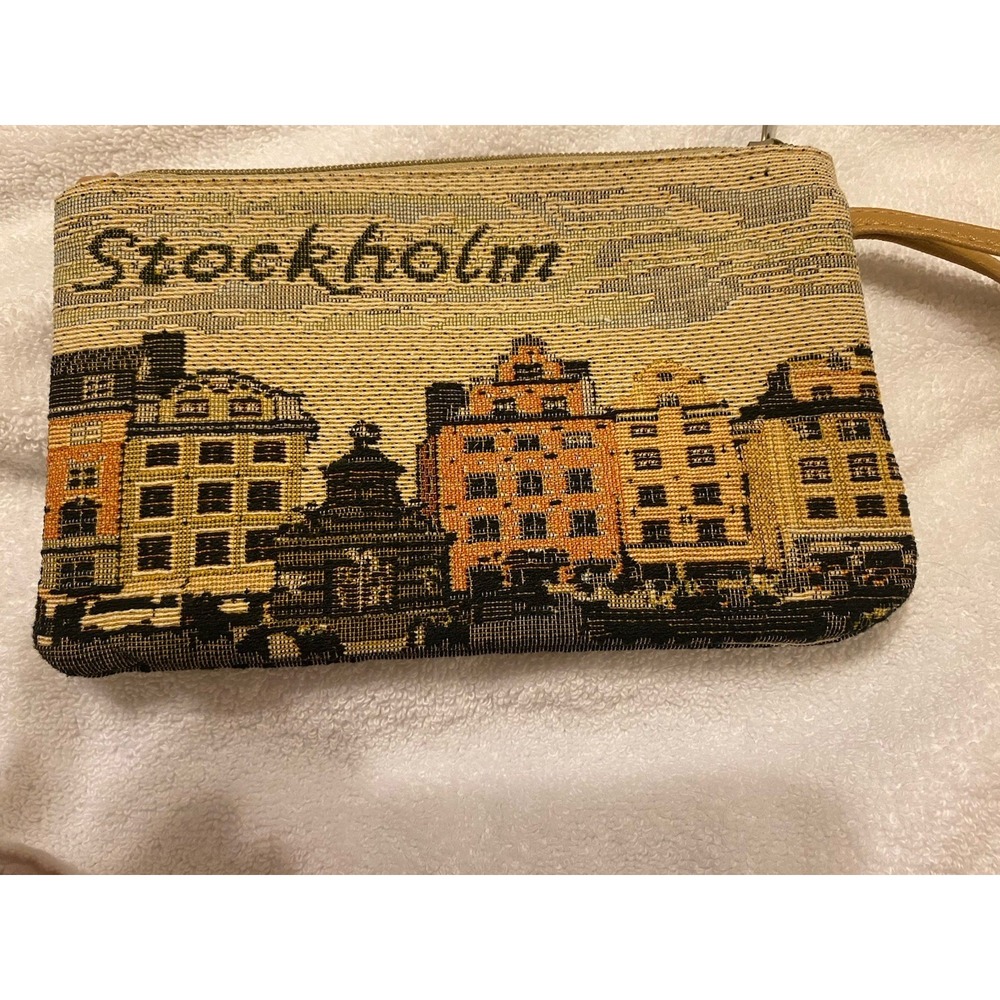 Wristlet Stockholm City Scene Tapestry Wallet Purse Souvenir H&G Sweden 8x5 Inch